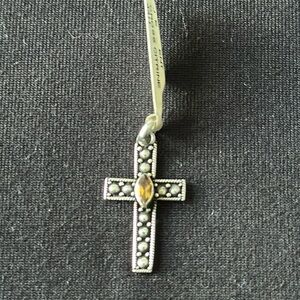 Silver stamped 925 citrine cross pendant charm NWT pretty texture authentic